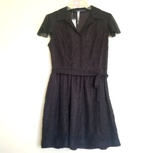 Kensie Button Lace Black A-Line Dress Size L